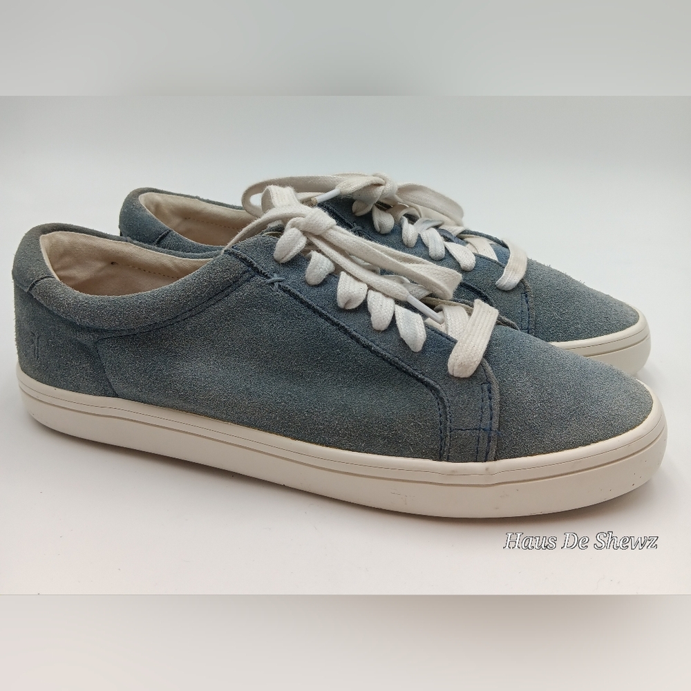 Frye Blue Suede Canvas Low Top Lace Up Slip Sneakers Shoes